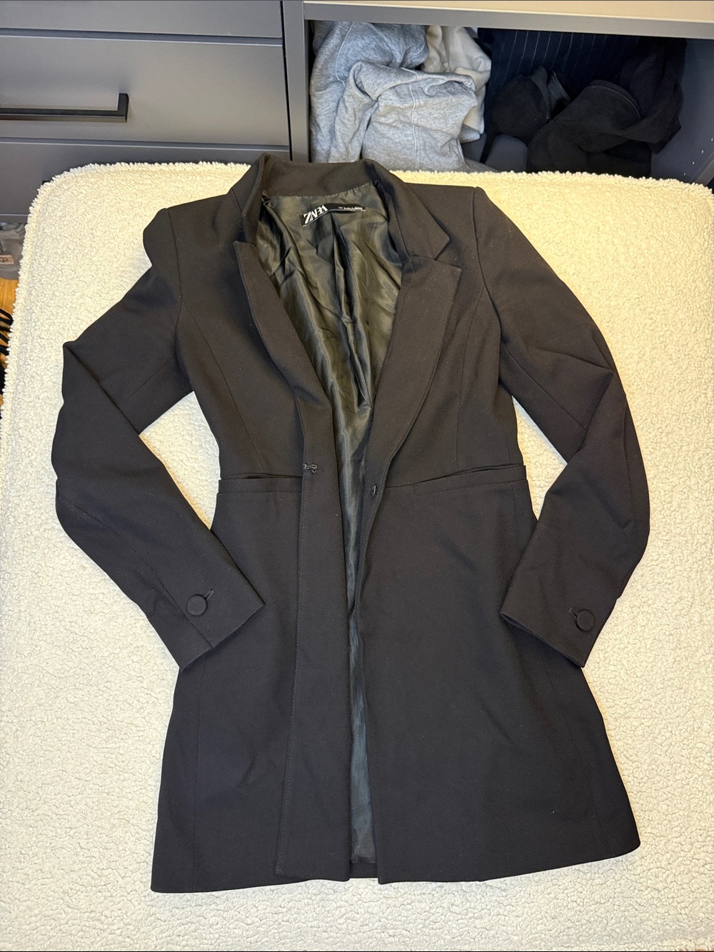 Zara Black Long Tailored Blazer Jacket
